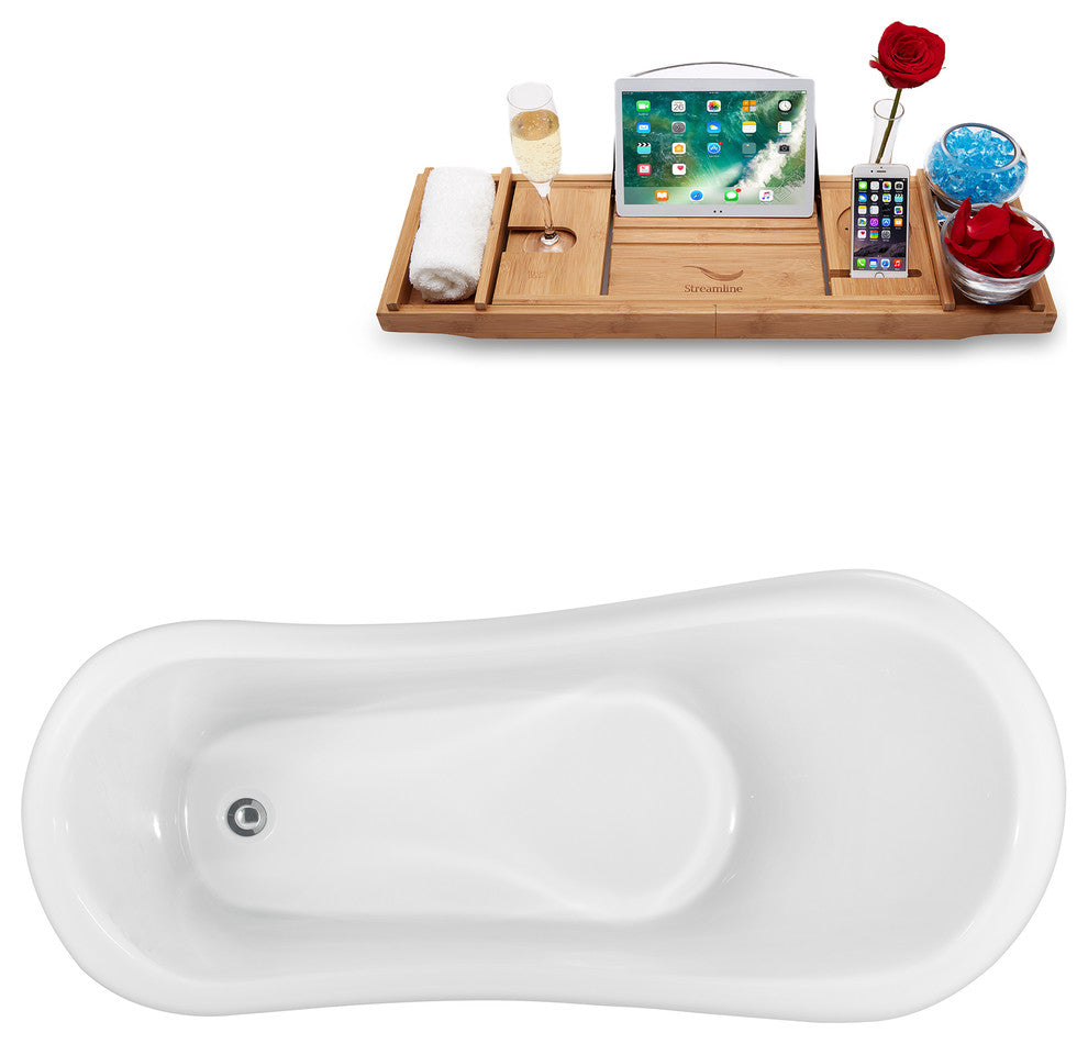 61" Black Clawfoot Tub and Tray, Chrome Feet, Chrome Internal Drain