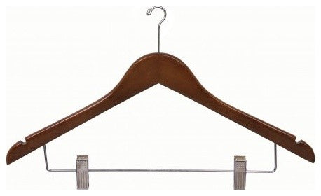 Wooden Anti-Theft Security Combo Hanger, Walnut/Chrome Finish, Box of 50