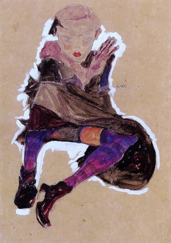 Egon Schiele Seated Young Girl - 18" x 27" Premium Canvas Print