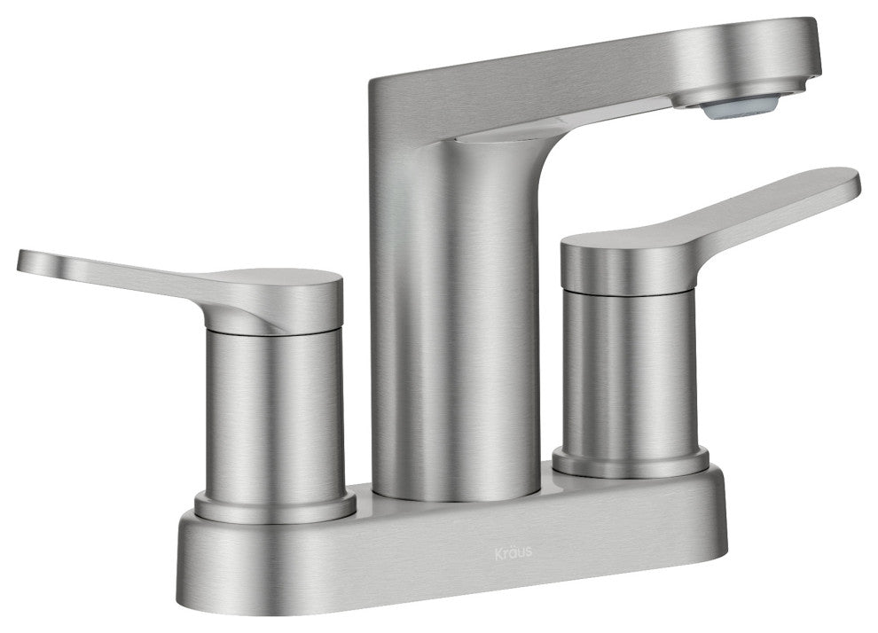 KRAUS Indy 2-Handle 3-Hole Centerset Bathroom Faucet Spot Free BN, PU Drain
