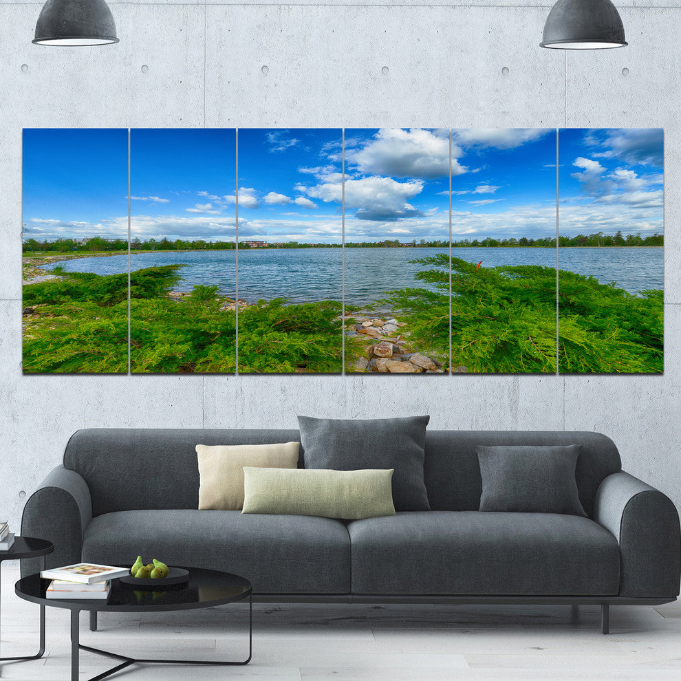 Landscape with Green and Waters, Landscape Canvas Art Print, 70"x28", 6 Panels