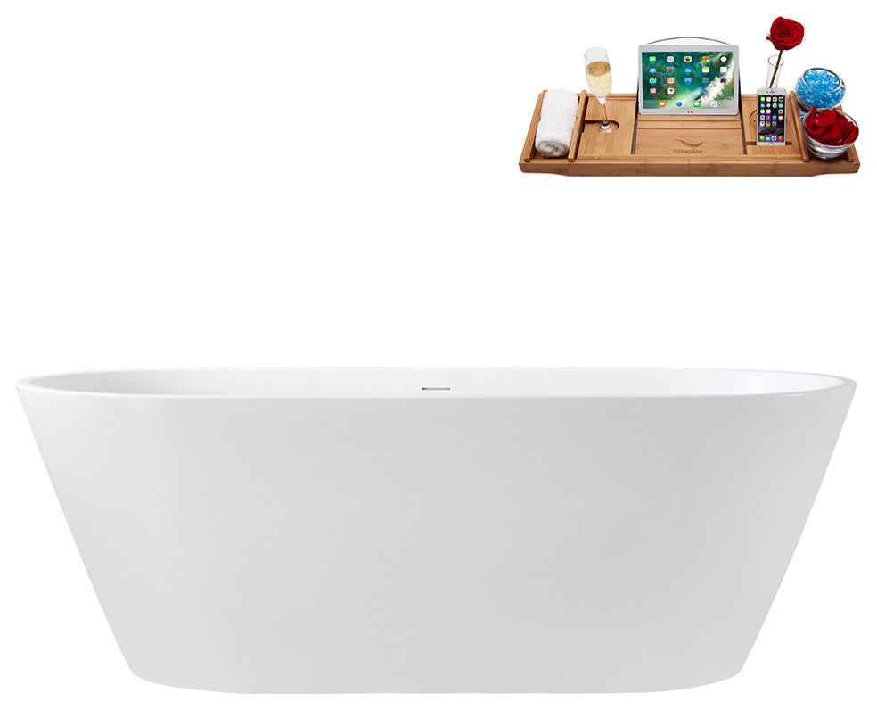 67" Streamline G-51-226-CH Freestanding Bathtub, Tray, Drain, Polished Chrome
