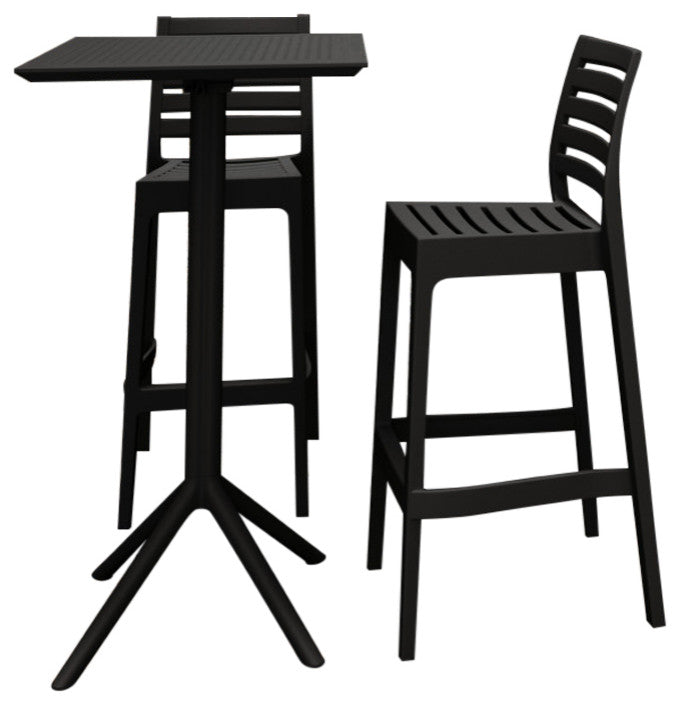 Sky Ares Square Bar Set With 2 Barstools Black