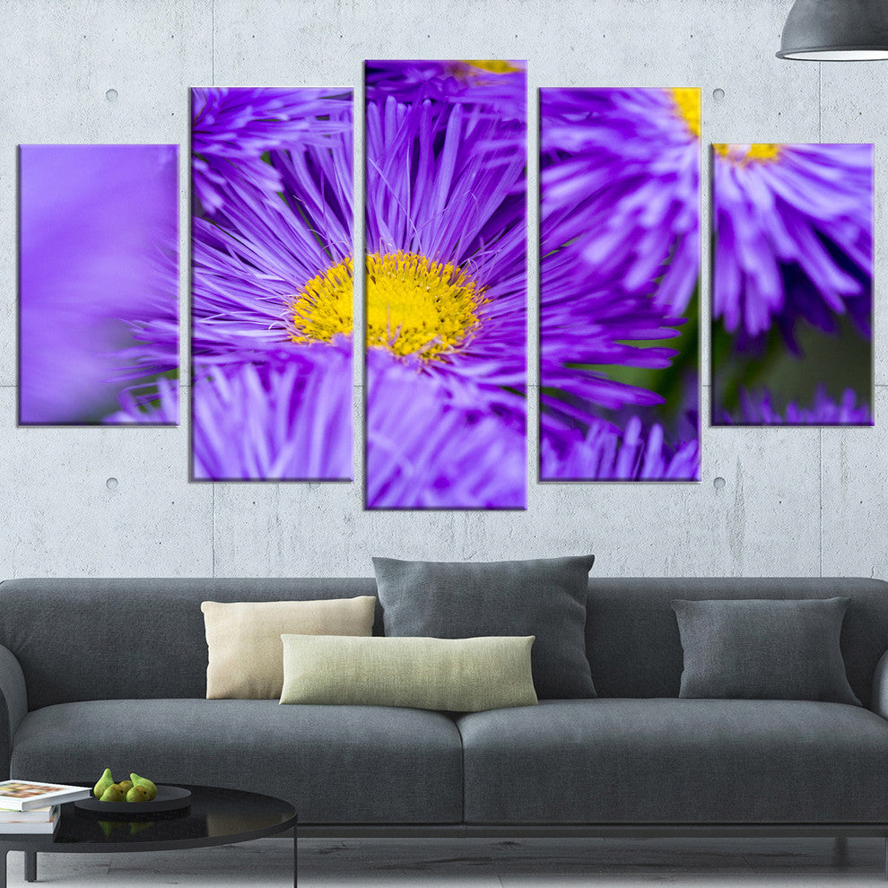 "Bunch of Large Violet Flowers" Flower Canvas Wall Art, 5 Panels, 60"x32"