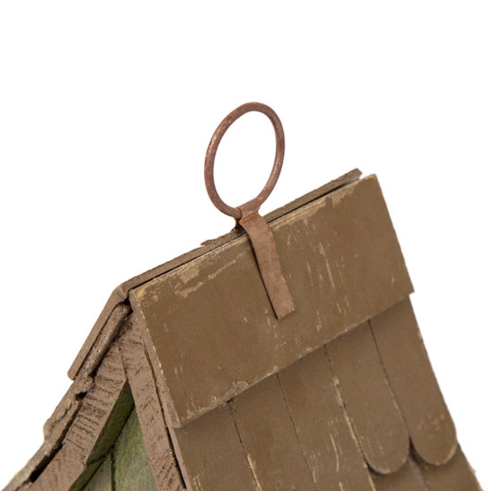 Rustic Garden Distressed Wooden Birdhouse, Metal Door Handle