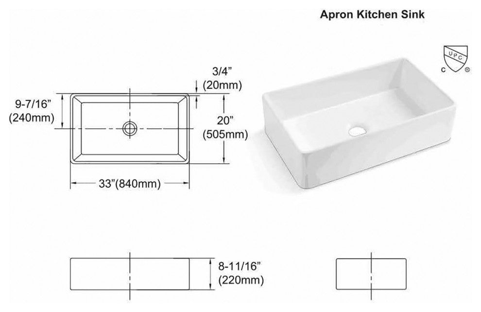 33" Apron Front Fireclay White Single Bowl Kitchen Sink