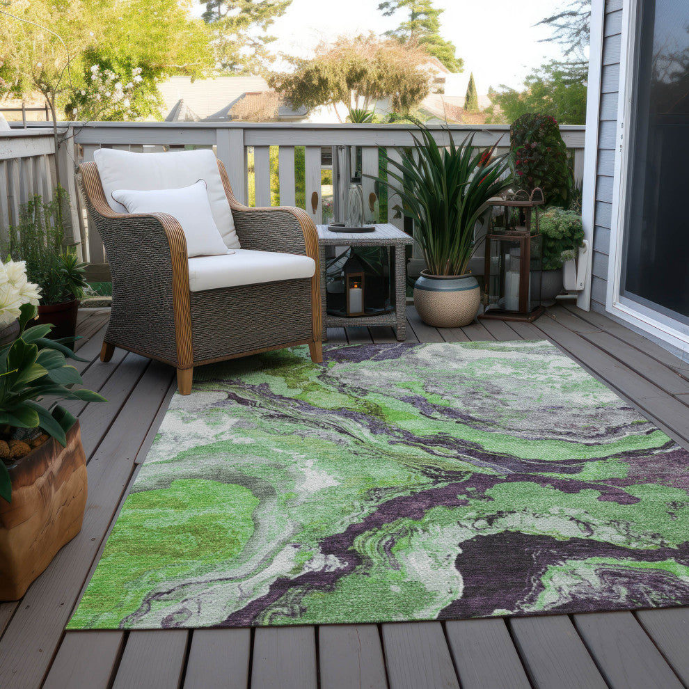 Machine Washable Indoor/Outdoor Chantille ACN1908 Green 5' x 7'6" Rug