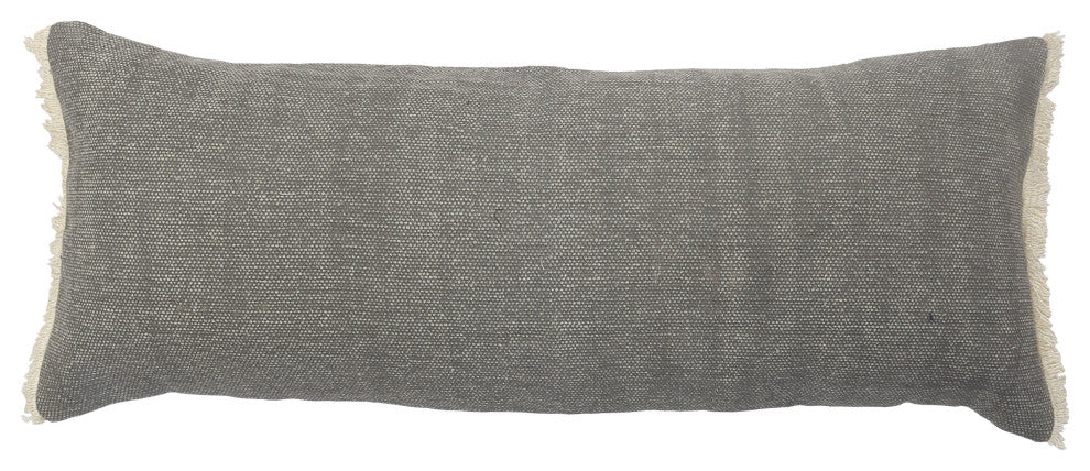 Charcoal Gray Solid Fringed Throw Pillow, 14" X 36"
