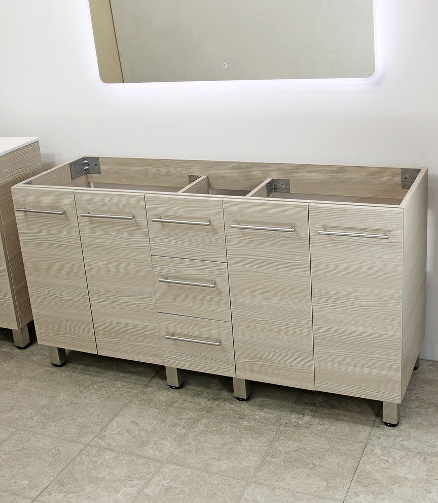 Windbay 60" Free Standing Double Vanity, Tan, White Quartz Under Mount Counter T