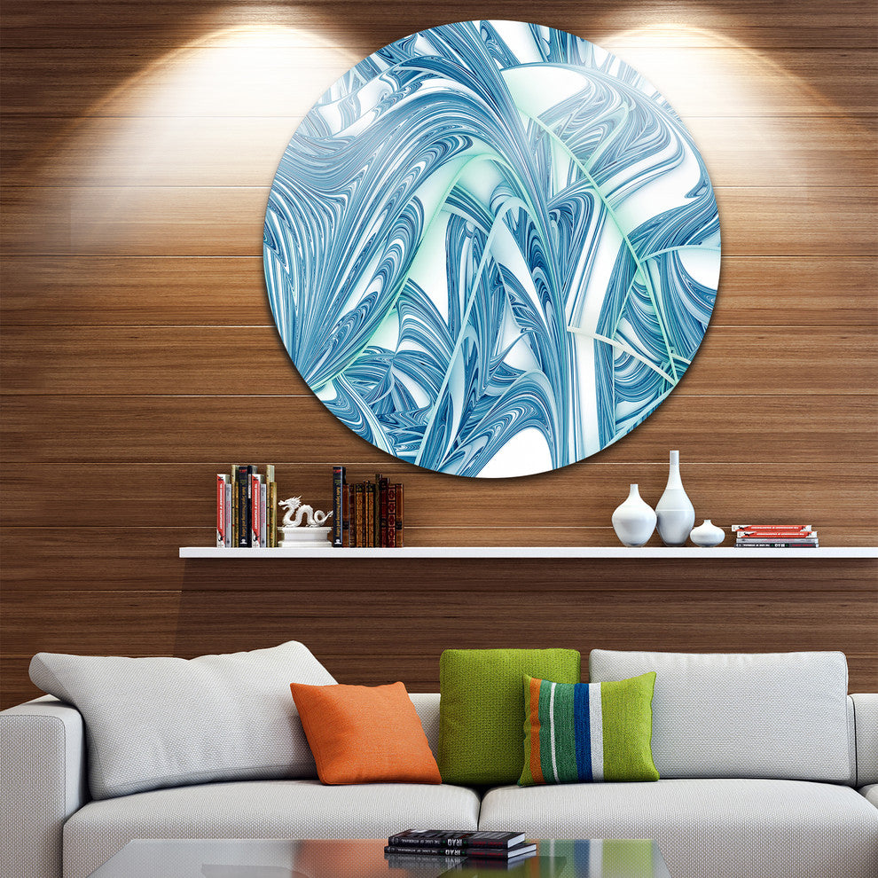Unique Blue Fractal Design Pattern, Abstract Round Wall Art, 36"
