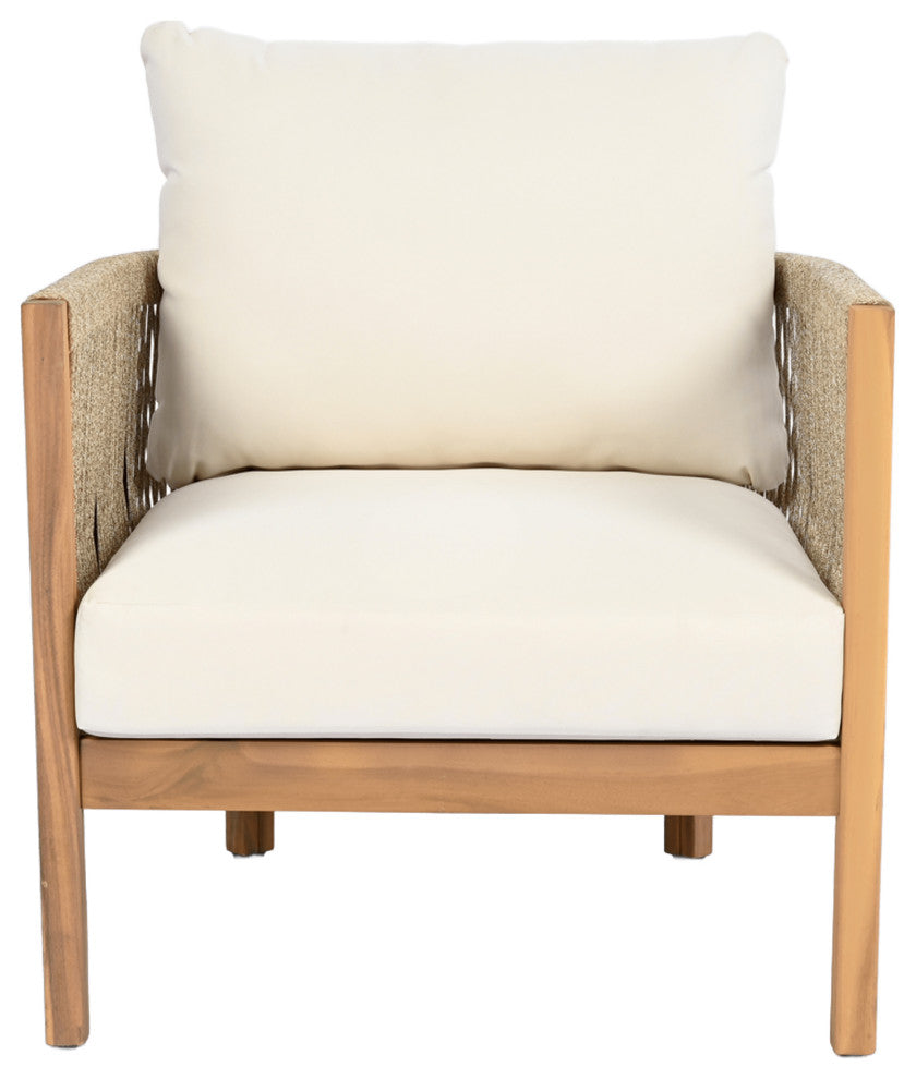 GDF Studio Outdoor Acacia Wood Club Chair, Teak/Beige, Single