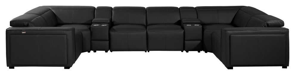 Niccolo Italian Leather 8-Piece U-Shaped 4 Power Reclining Sectional, Black