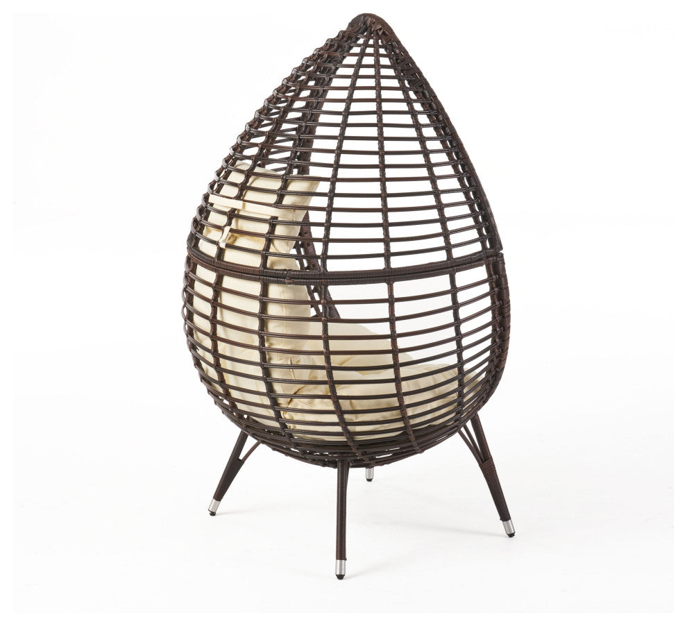 GDF Studio Dermot Teardrop Wicker Lounge Chair with Water Resistant Cushion