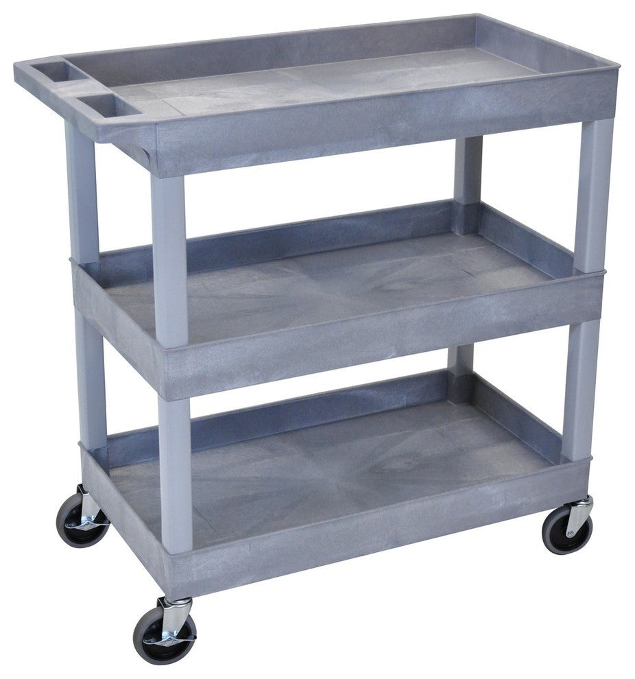 Luxor High Capacity 3 Tub Shelves Cart, Gray