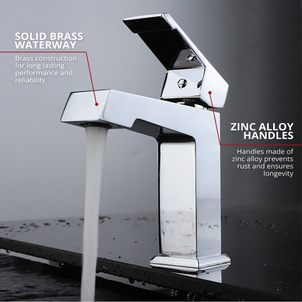 Labaro Brass Single Hole Bathroom Faucet, Chrome