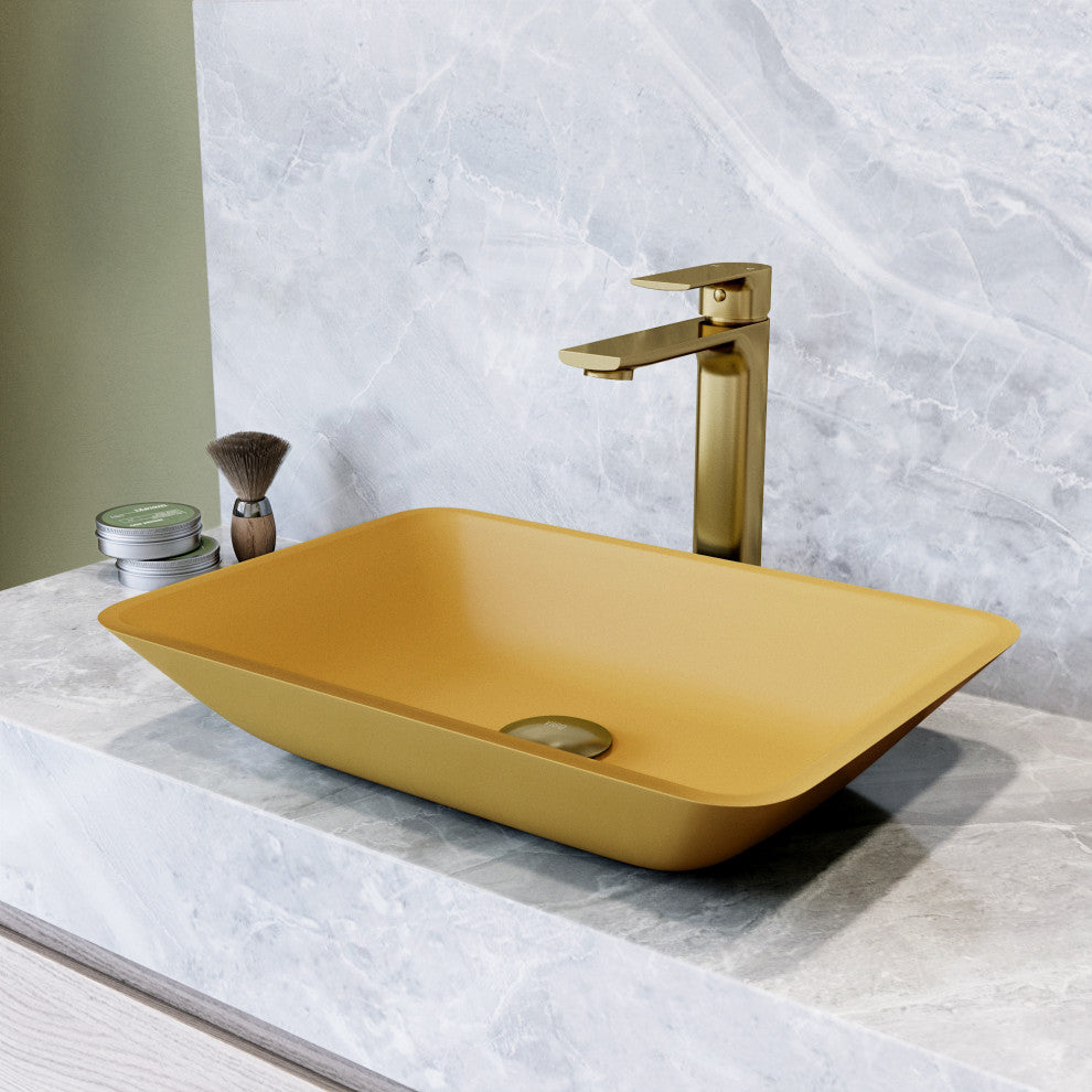 VIGO Sottile 18"L x 13"W x 4"H Glass Rectangular Vessel Bathroom Sink, Citron