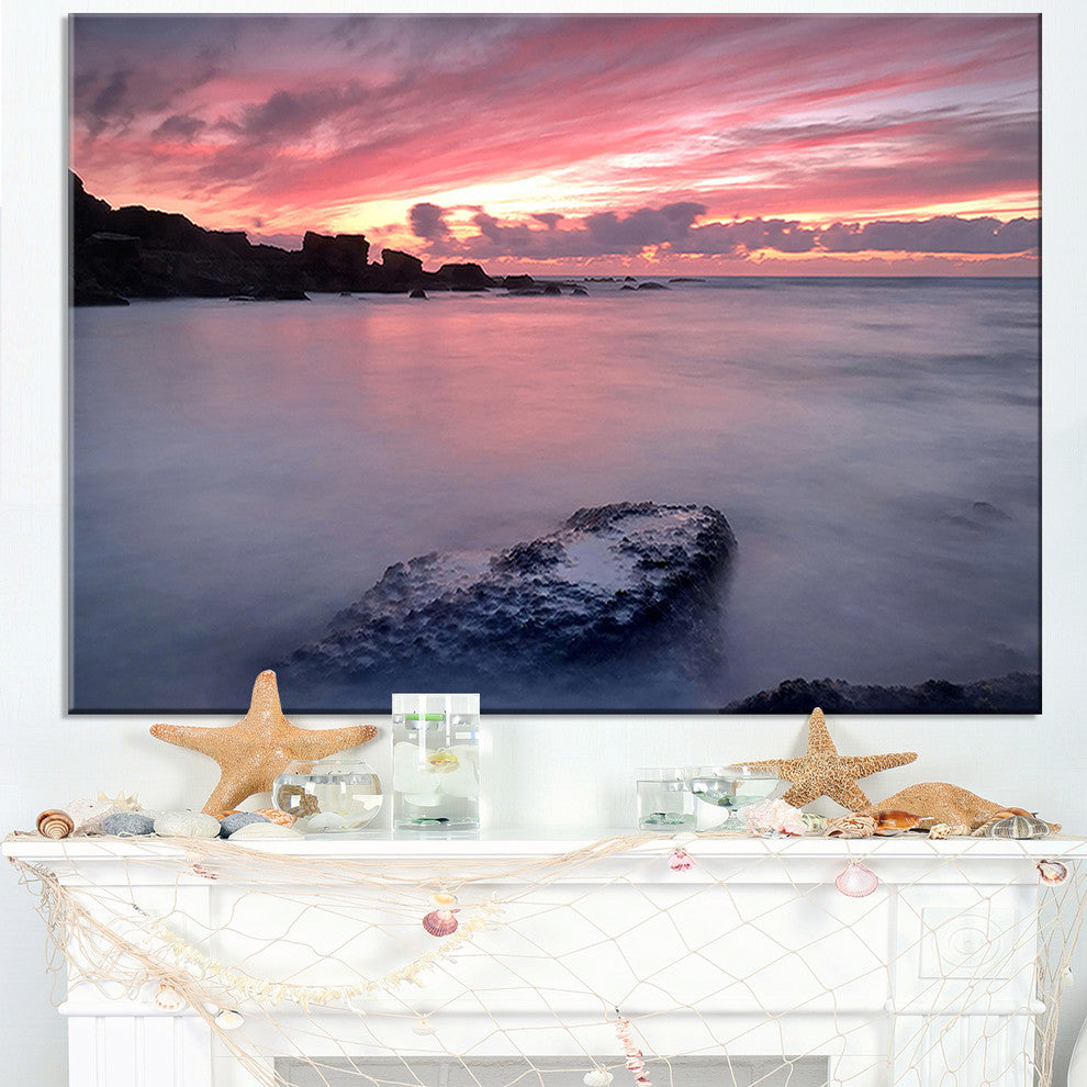 "Rocks Dark Samarra Seashore Sintra" Contemporary Seascape Art Canvas, 32"x16"