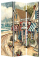 48 X 72 Multi Color Wood Canvas Seaside Town Slate  Screen
