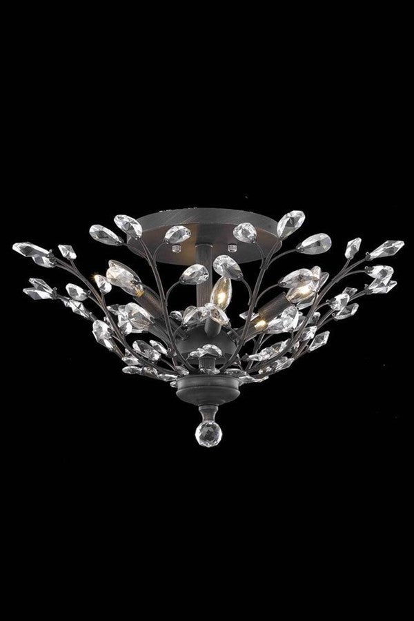 Elegant Orchid Flush Mount, Dark Bronze Finish With Royal Cut Crystal