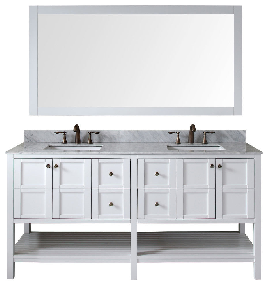 Winterfell 72" Double Bathroom Vanity Set White, Marbel Countertop