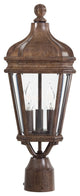 3-Light Post Mount, Vintage Rust With Clear Beveled Glass
