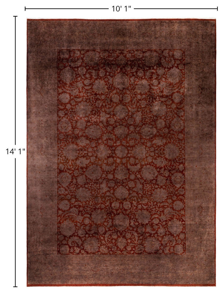 Overdyed One-of-a-Kind Hand-Knotted Area Rug Red, 10' 1" x 14' 1"