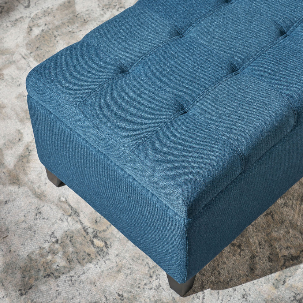 GDF Studio Sterling Fabric Tufted Storage Ottoman, Dark Blue