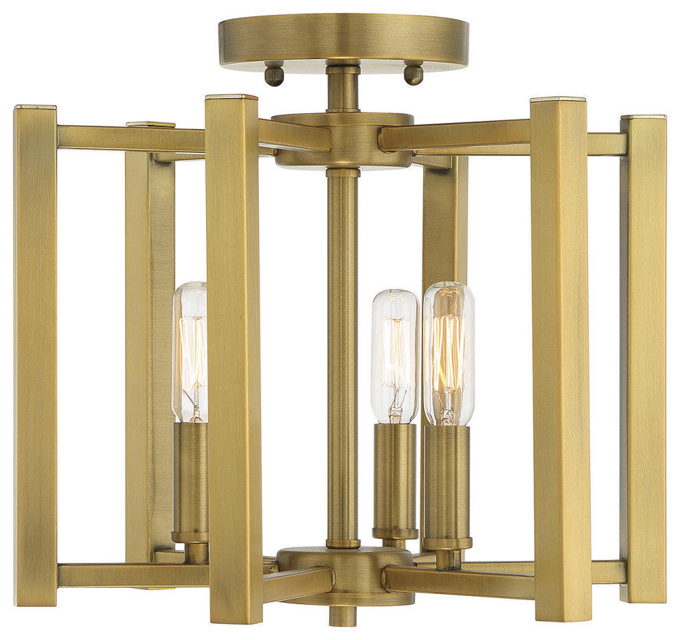 Benson 3-Light Warm Brass Semi-Flush
