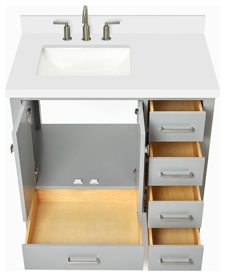 ARIEL Cambridge 37" Left Offset Rectangle Sink Gray Bathroom Vanity Quartz Top