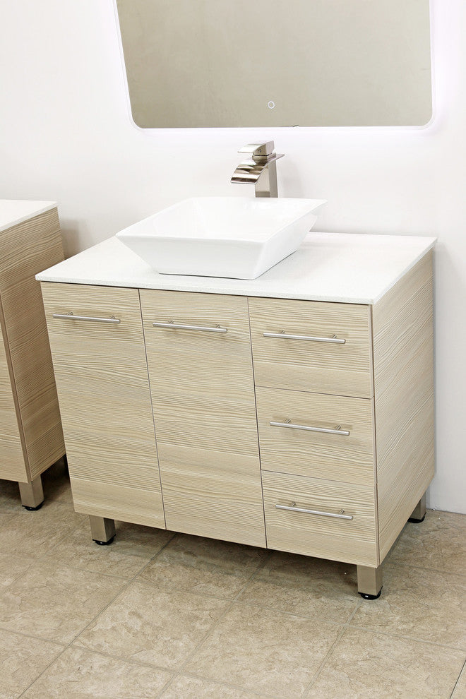 Windbay 48" Free Standing Vanity, Tan, White Stone Flat Countertop