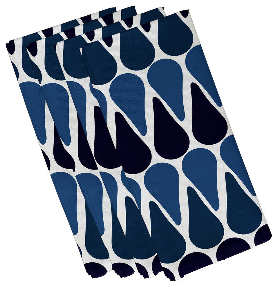 22"x22" Watermelon Seeds, Geometric Print Napkin, Navy Blue, Set of 4