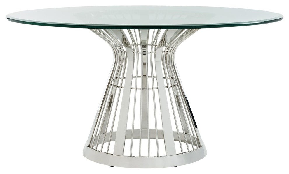 Riviera Stainless Dining Table With 60" Glass Top