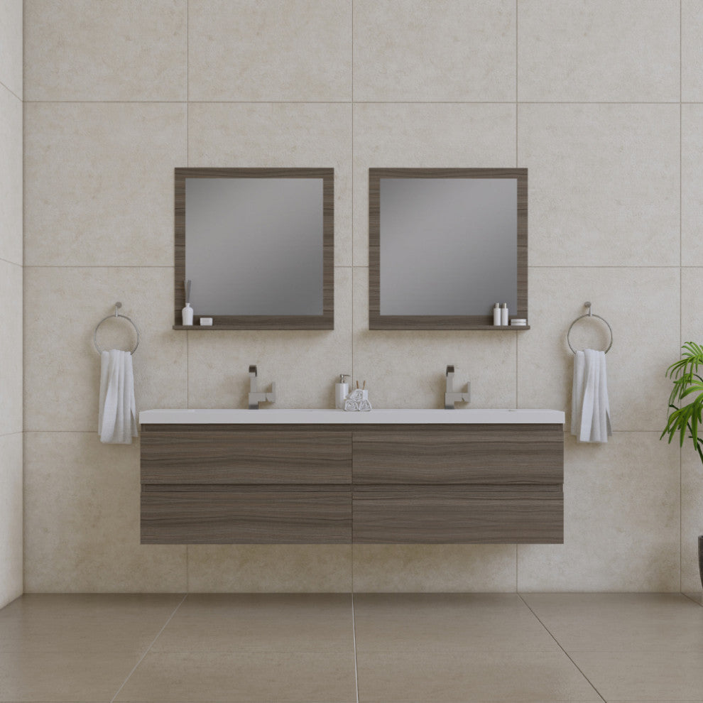 Paterno 72" Double Wall Mounted Bathroom Vanity, Gray