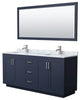 72"DBL Vanity Dark Blue, Carrara Countertop, Sinks, Nickel Trim, 70"Mirror