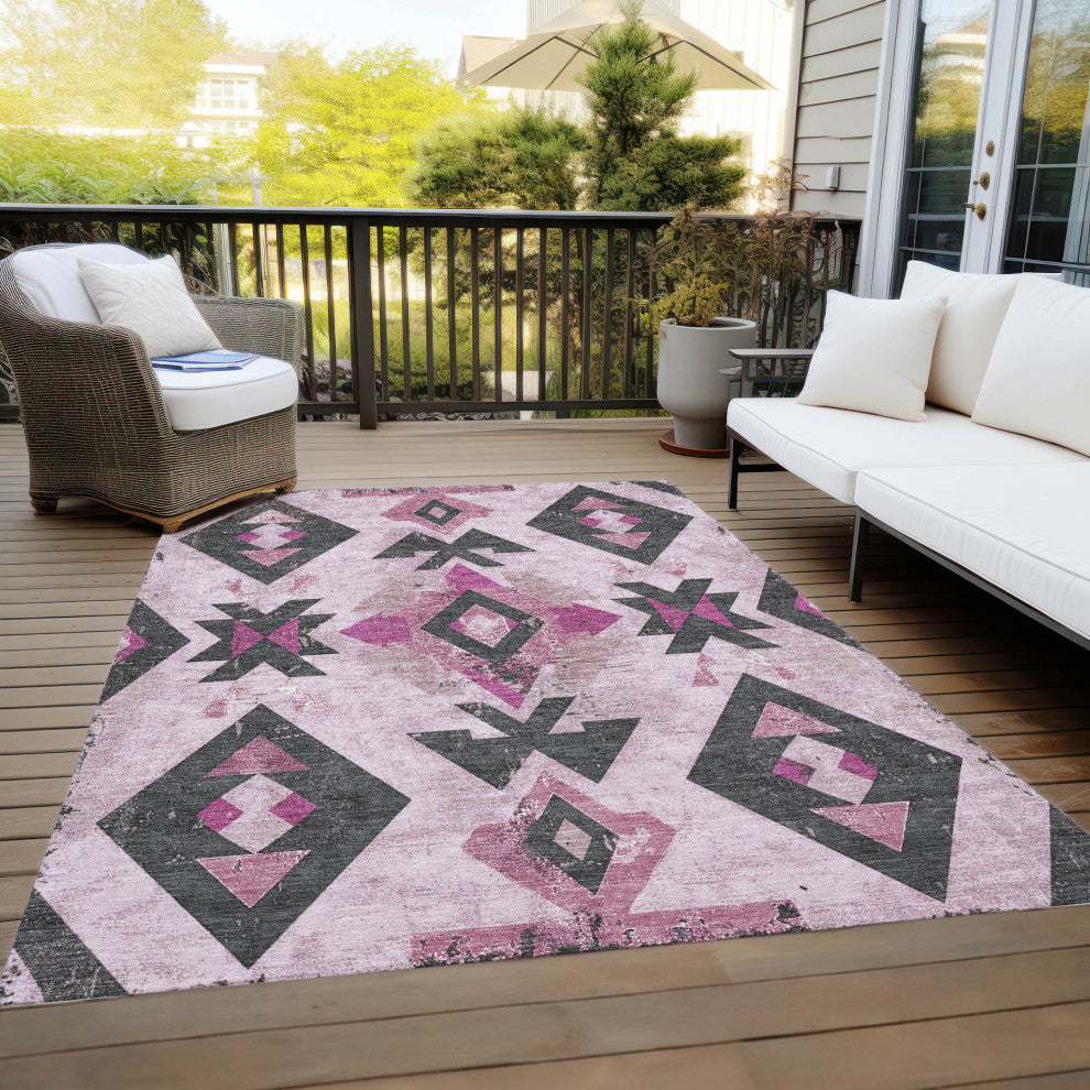 Machine Washable Indoor/Outdoor Chantille ACN1882 Pink 10' x 14' Rug