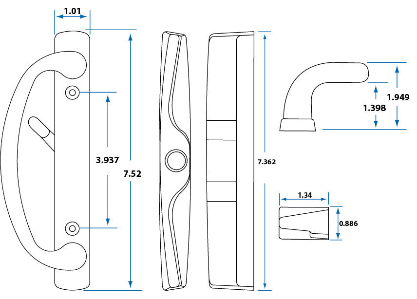 Euro-Charlotte Sliding Door Handle With 3.93" CTC Screwholes, White