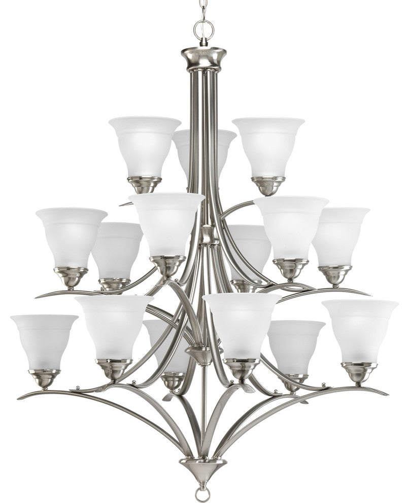 Progress Lighting 15-Light Chandelier With Etched Glass Shades, Brushed Nickel