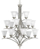 Progress Lighting 15-Light Chandelier With Etched Glass Shades, Brushed Nickel