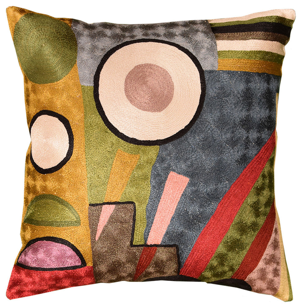 Kandinsky Soul Flood III Decorative Pillow Cover Silk Hand Embroidered 18x18"