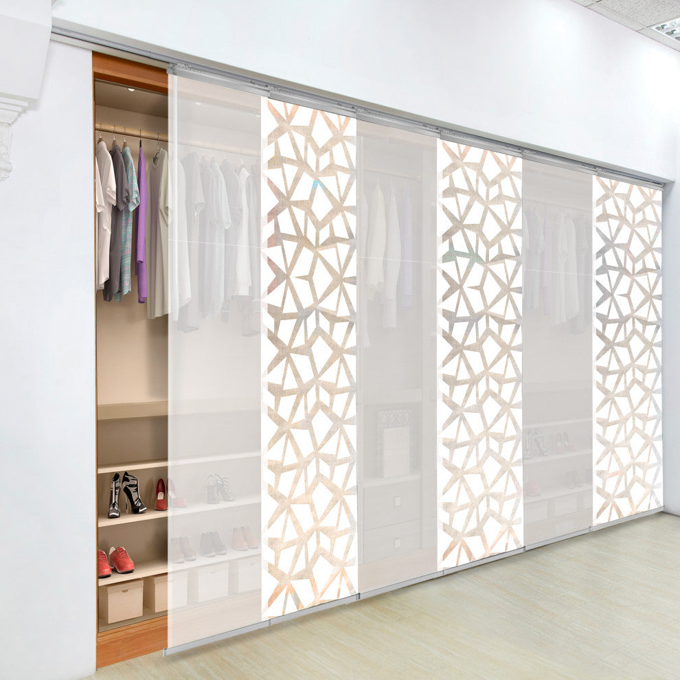 Scattered-Navajo White 6-Panel Track Extendable Vertical Blinds 94"Hx98-130"W