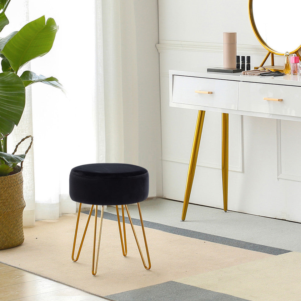 Golden Hairpin Legs Vanity Stool, Black