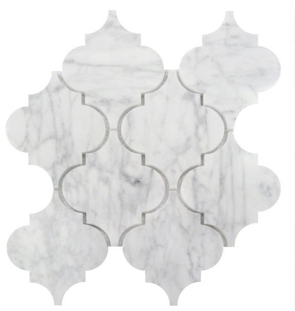 Arabescato Carrara Arabesque Interlocking Honed Mosaic Tile, 12"x12", Set of 30