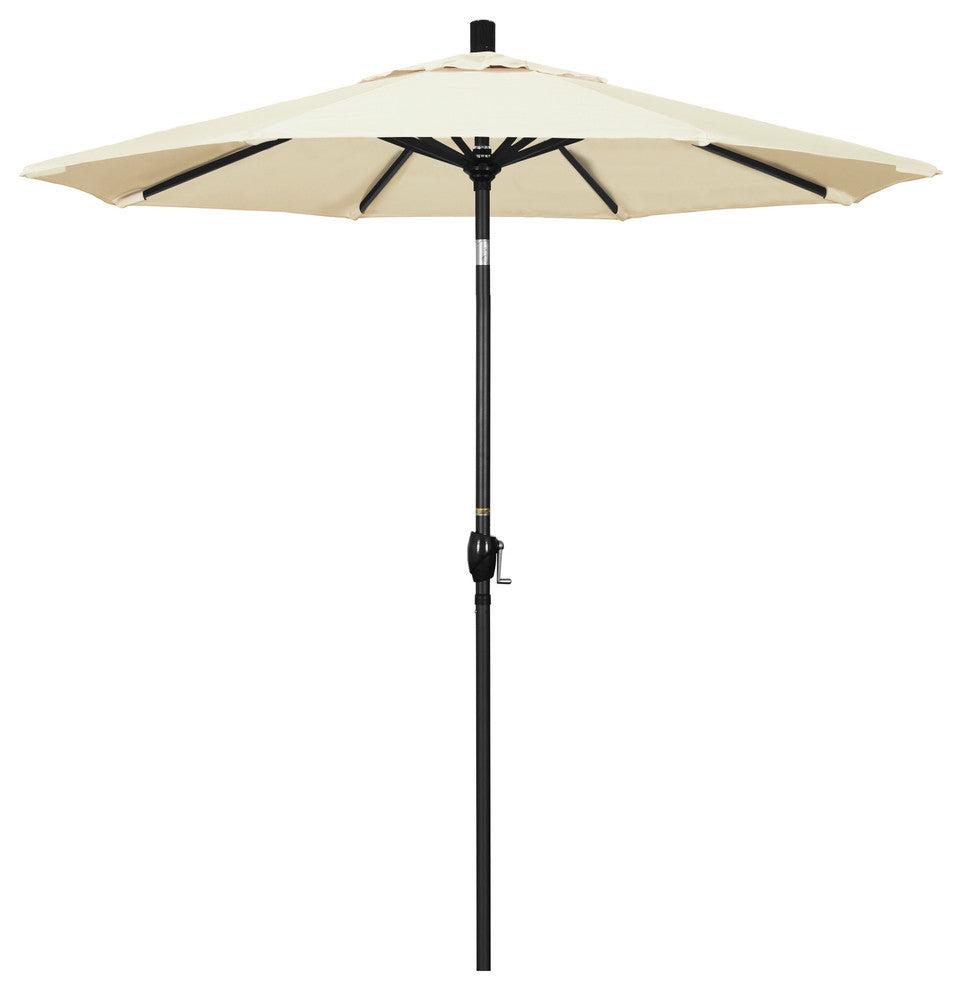 7.5' Matted Black Push-Button Tilt Crank Aluminum Umbrella, Canvas Pacifica