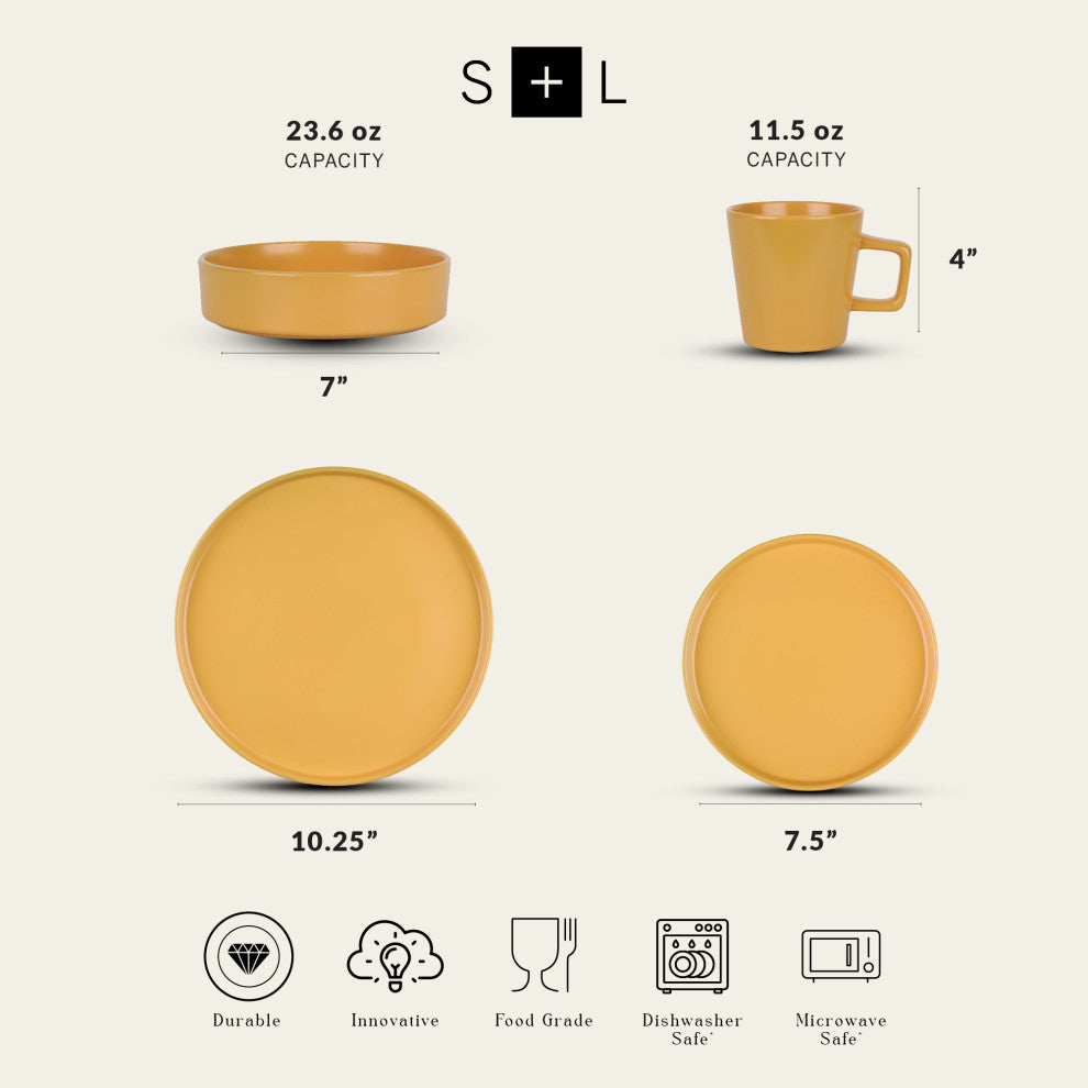 Stone Lain Cleo Stoneware 16 Piece Dinnerware Set, Yellow