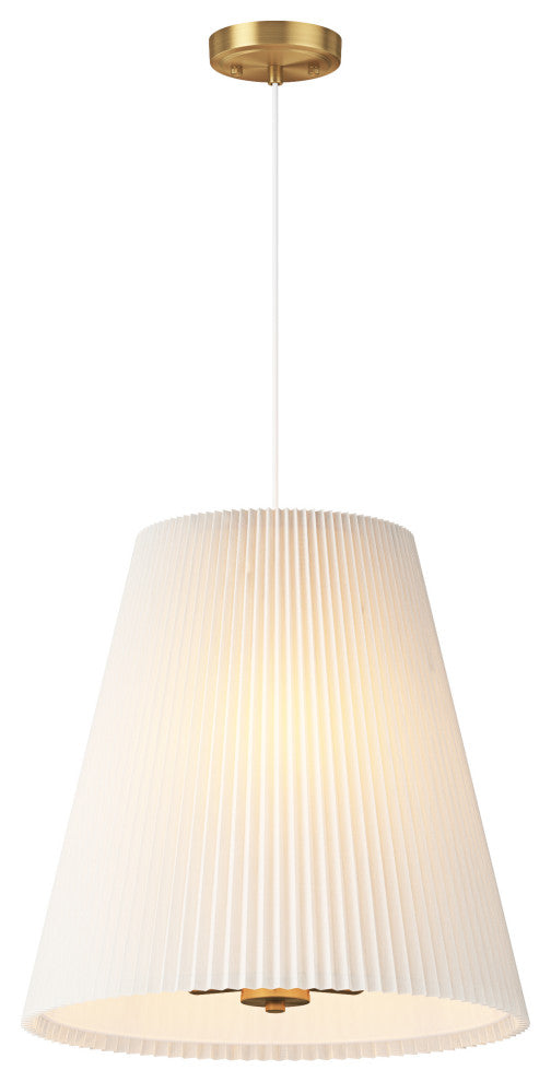 Modern Brass Pendant Lighting With Off-White Pleated Fabric Shade