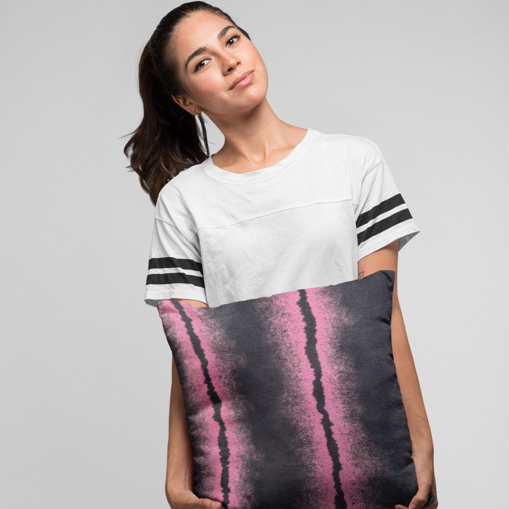 Plutus Fuchsia Black Fluffy Fields Faux Fur Throw Pillow, 26" x 26"