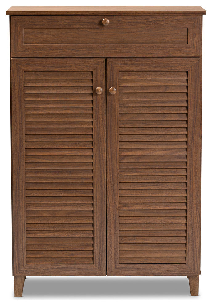 Aretha Walnut 5-Shelf Wood Shoe Storage Cabinet With Drawer