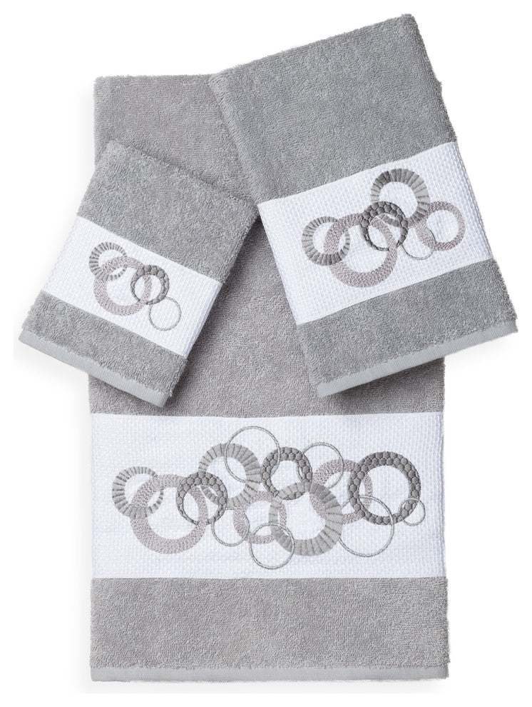 Linum Home Textiles Annabelle 3-Piece Embellished Towel Set, Light Gray