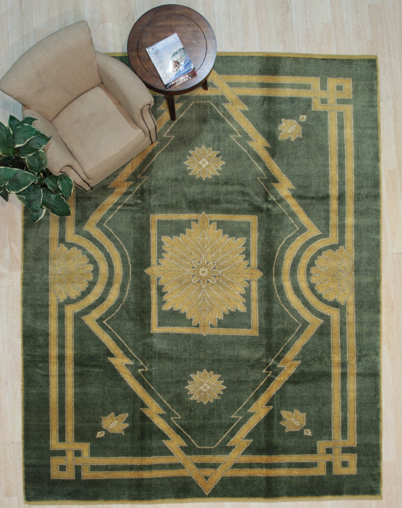 Green Traditional Medallion Ningxia Area Rug