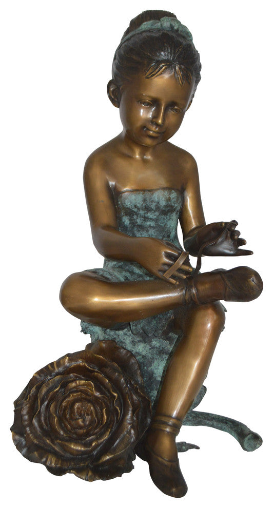 Dancer with Rose bronze statue -  Size: 15"L x 17"W x 26"H.